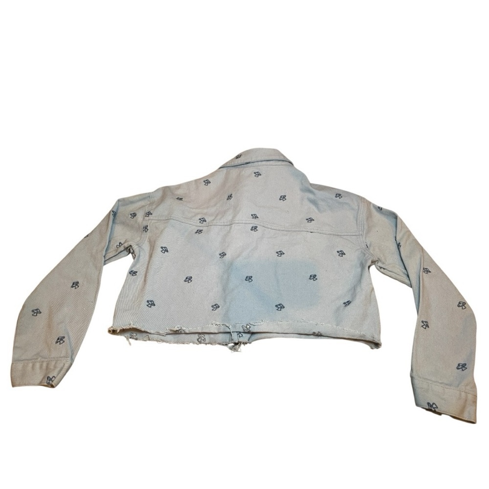 PacSun Women’s Dreamy Cropped Size M/L Mushroom Embroidered Denim Jacket - Picture 5 of 8